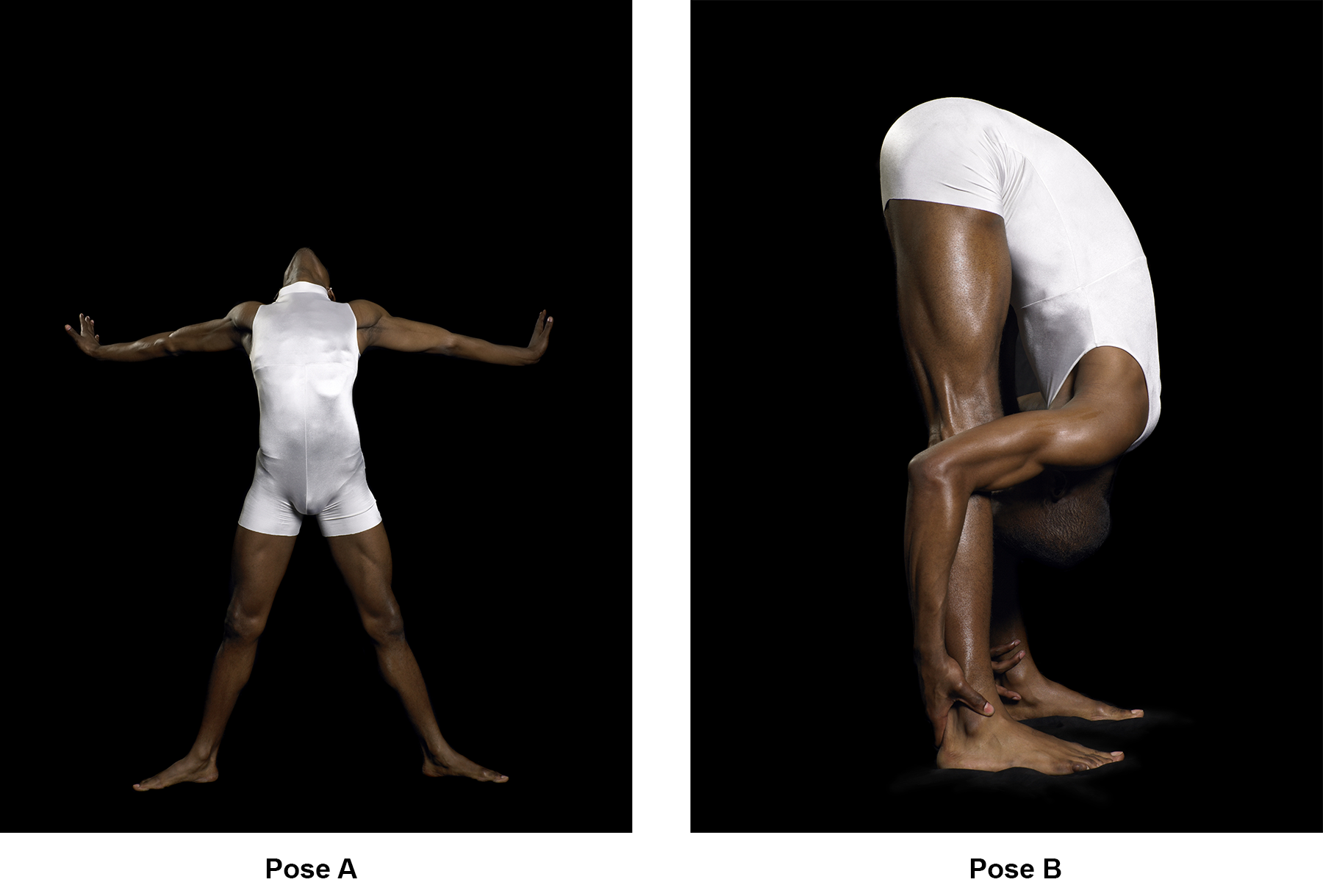 Two photographs of the same male dancer in different poses