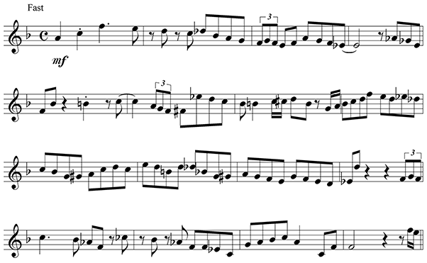 score of a sixteen-measure improvised melody