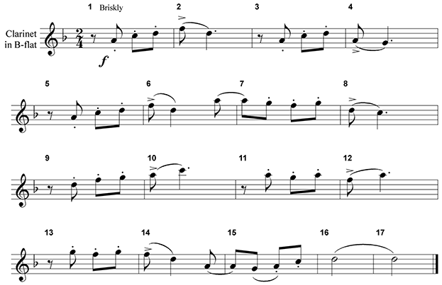 a seventeen-measure melody for B-flat clarinet