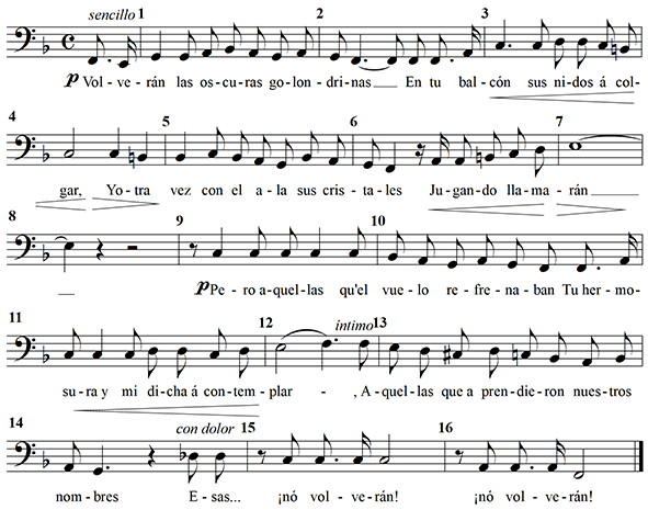 sixteen-bar melody for voice with one incomplete pick-up measure at the beginning of the melody