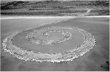 photo of spiral-shaped earthwork